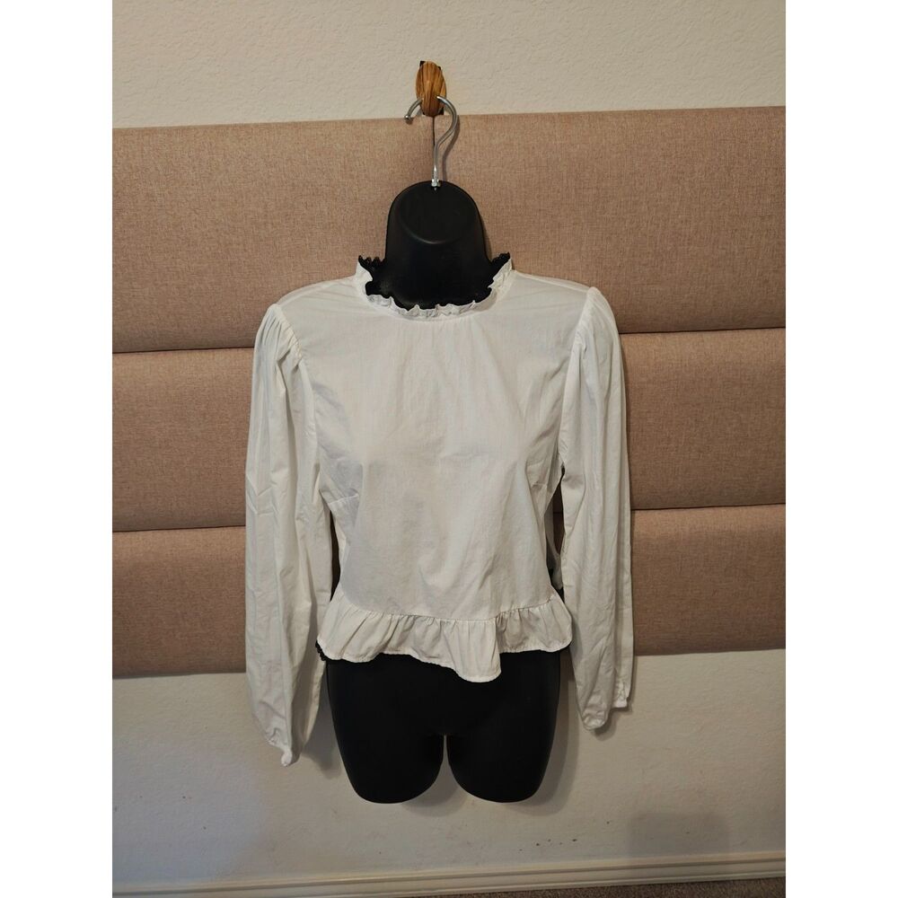 Divided PUFF-SLEEVED PEPLUM Coquette Cropped Blouse Women’s Small NWOT